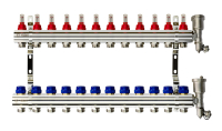 Коллекторная группа FHF-12RF set 12 контуров 1' х 3/4' с расходомерами, воздухоотводчиками и кронштейнами Ридан 088U0732R