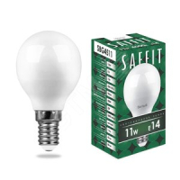 Лампа светодиодная LED 11вт Е14 белый матовый шар SAFFIT SBG4511 55138