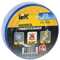 Изолента ПВХ синяя 15мм 20м IEK UIZ-13-10-K07