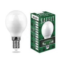 Лампа светодиодная LED 9вт Е14 теплый матовый шар SAFFIT SBG4509 55080