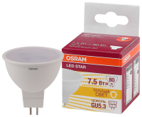 Лампа светодиодная LED 7.5Вт GU5.3 MR16 110° (замена 80Вт) тепло-бел, OSRAM LEDVANCE 4058075229068