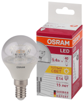 Лампа светодиодная LED 5.4Вт Е14 LS CLP40 тепло-белый прозрачная шар Osram LEDVANCE 971622 4052899971622