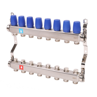 Коллекторная группа с ручными регулировочными клапанами 1' х 8 выходов 3/4' НР евроконус MVI MS.408.06