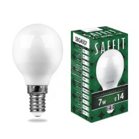 Лампа светодиодная LED 7вт Е14 белый матовый шар SAFFIT SBG4507 55035