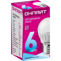 Лампа светодиодная LED 6вт E27 белый матовый шар ОНЛАЙТ 71646